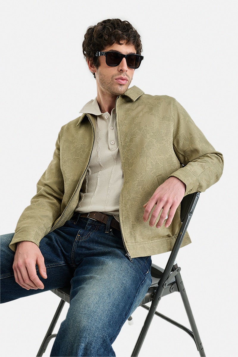 SNITCH Zipper Lapel Collar Regular Fit Textured Jacket - Image 1